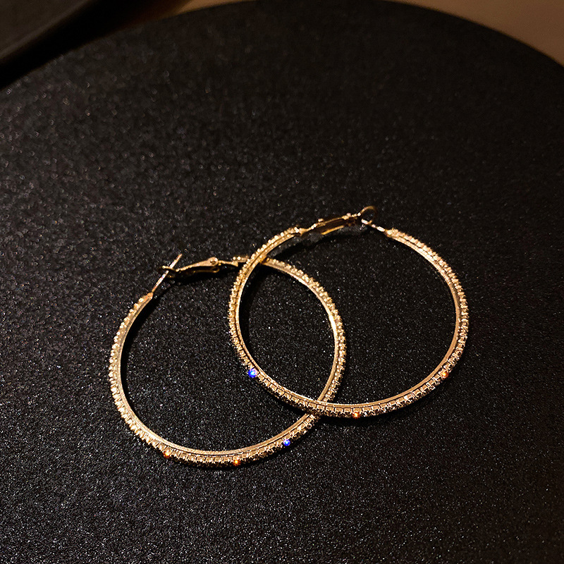 Silver Needle European and American Exaggerated Diamond Set Large Circle Earrings Fashion Style Earrings