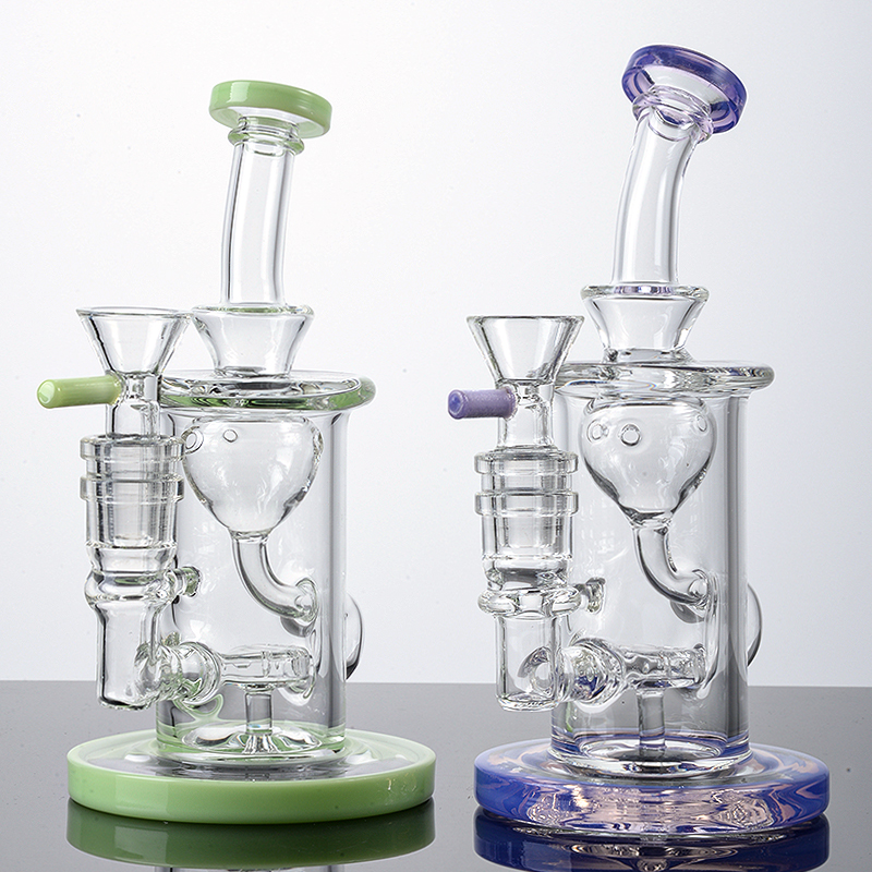 Heady Glass Bong Recycler Bongs Klein Torus Showerhead Perc Water Pipes 6 Inch Green Purple With Bowl