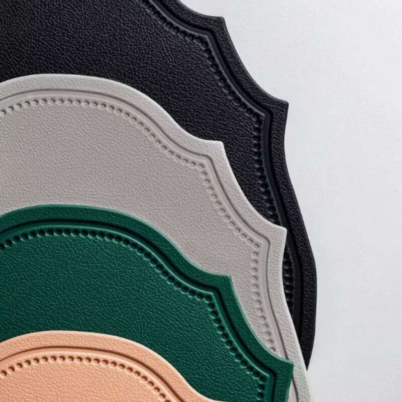 Placemat set with faux leather material for kitchen dining tables, luxurious placemats, tableware, coffee shop mats, dining table mats, green, beige, 