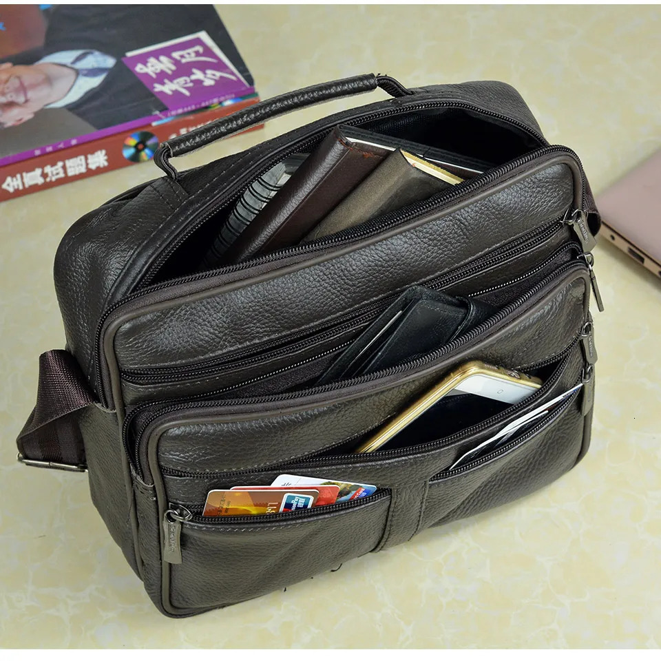 Arrival Men Shoulder Bag Mens Genuine Leather Messenger Bag Boy Coffee Middle Size Handbags Tote Natural Skin Men Briefcase 260112