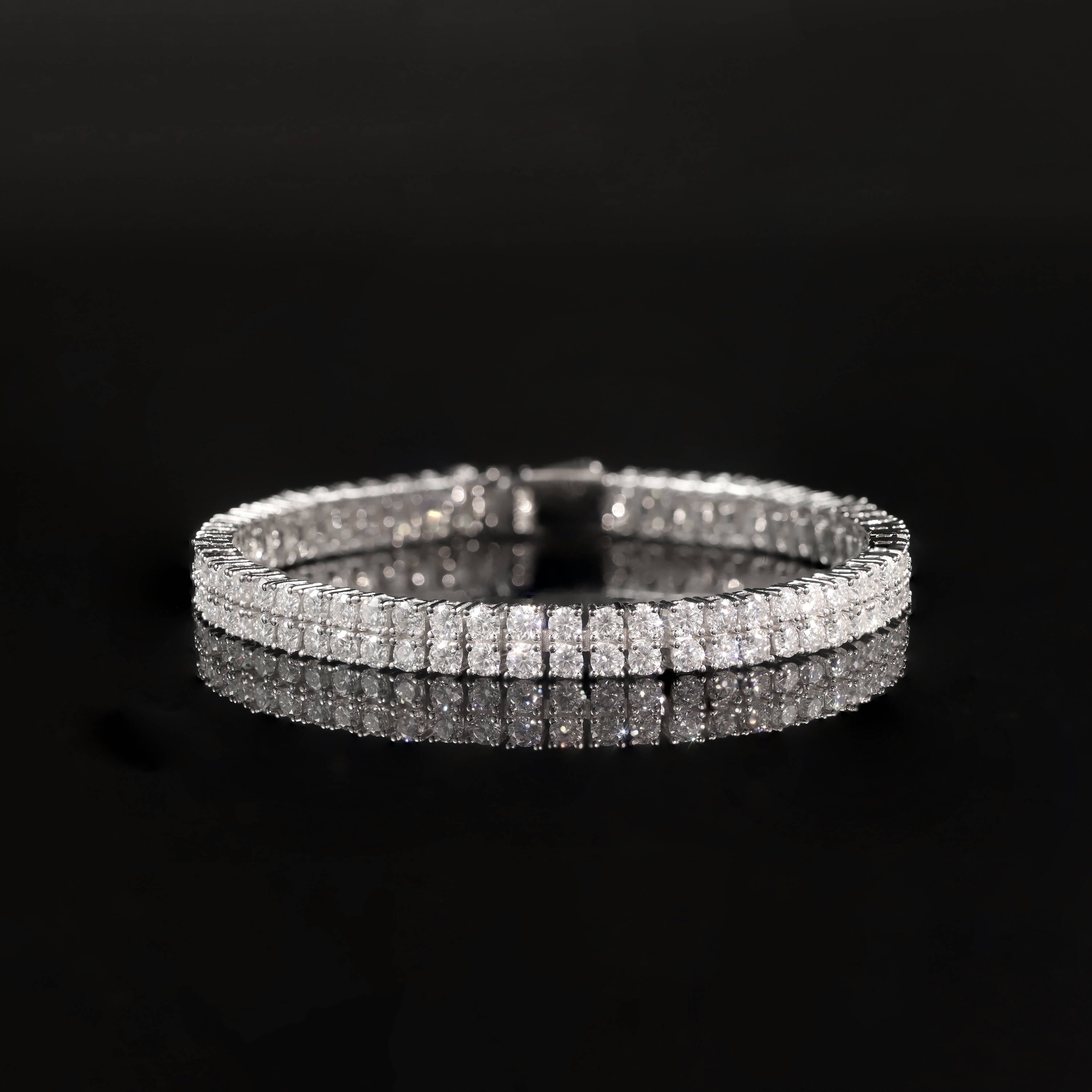 Abiding New 2 Row Round Tennis Bracelet Iced Out 10K 14K White Gold Double Row 26mm 65IN VVS Moissanite Tennis Bracelet