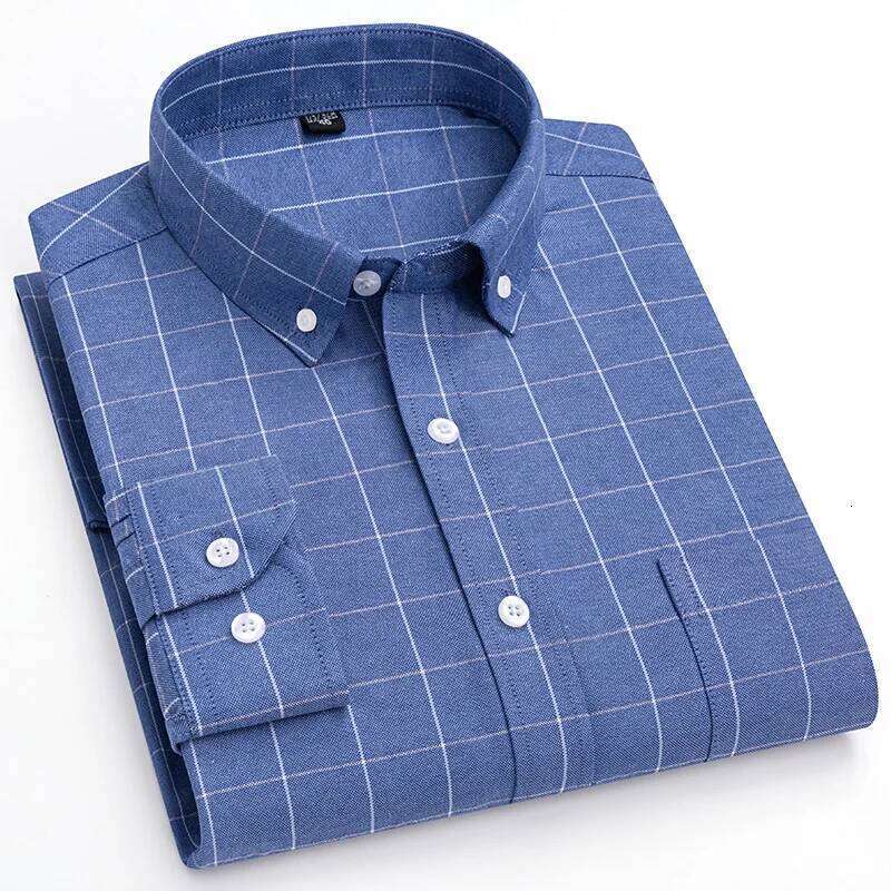 Men's 100% Cotton Long Sleeve Plaid Oxford Casual Solid Color Print Regular Fit Formal Dress Shirt Oversized 5XL 6XL 7XL 26L0113