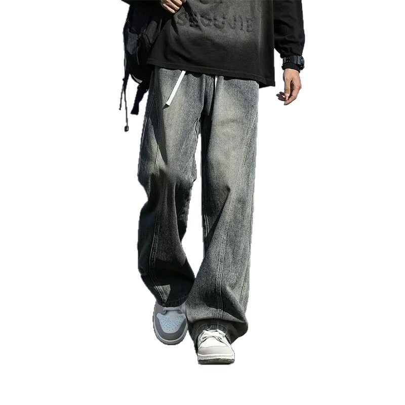 Men's 2026 New American Streetwear Straight-Leg Jeans - Thickened Baggy Curved-Leg Casual Pants for Fall & Winter