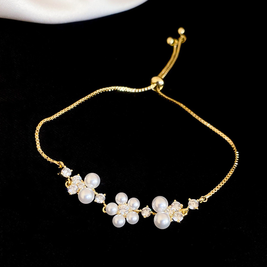 French Style Zircon Flower Pearl Bracelet Light Luxury High-End Niche Elegant Wristband Daily Versatile Women's Jewelry - view 7