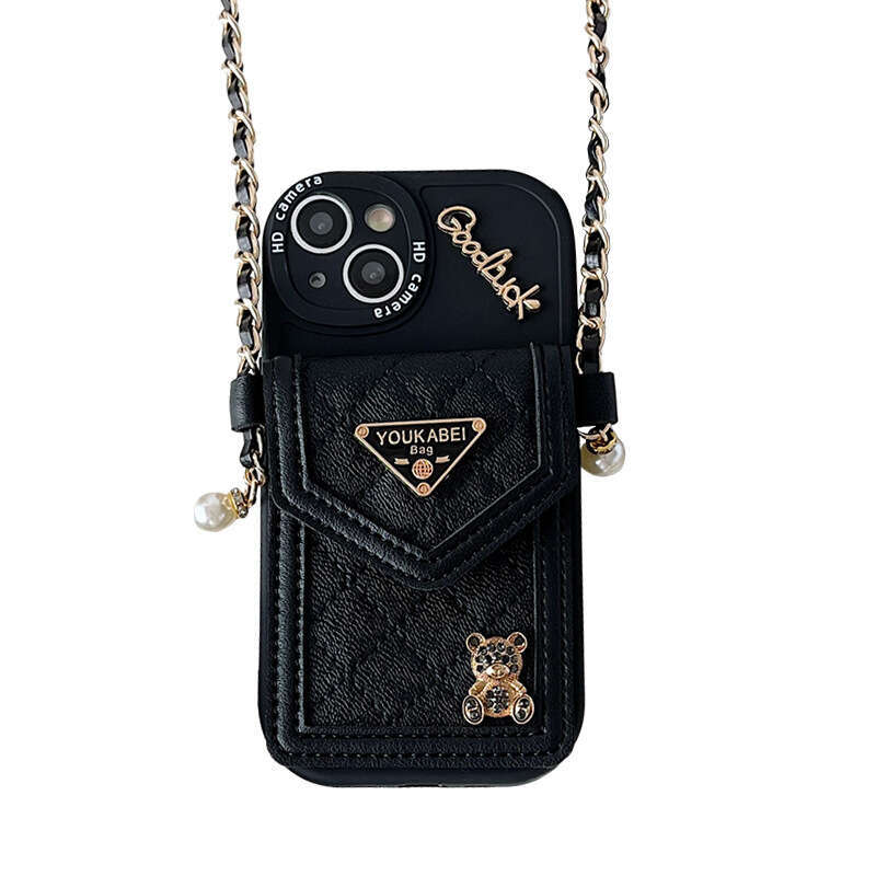 Phone case for iPhone Compatible with iPhone 16 Crossbody Strap Apple 17 Coin Purse Card Holder Phone Case 15 Bear Triangle Logo Personalized Letters