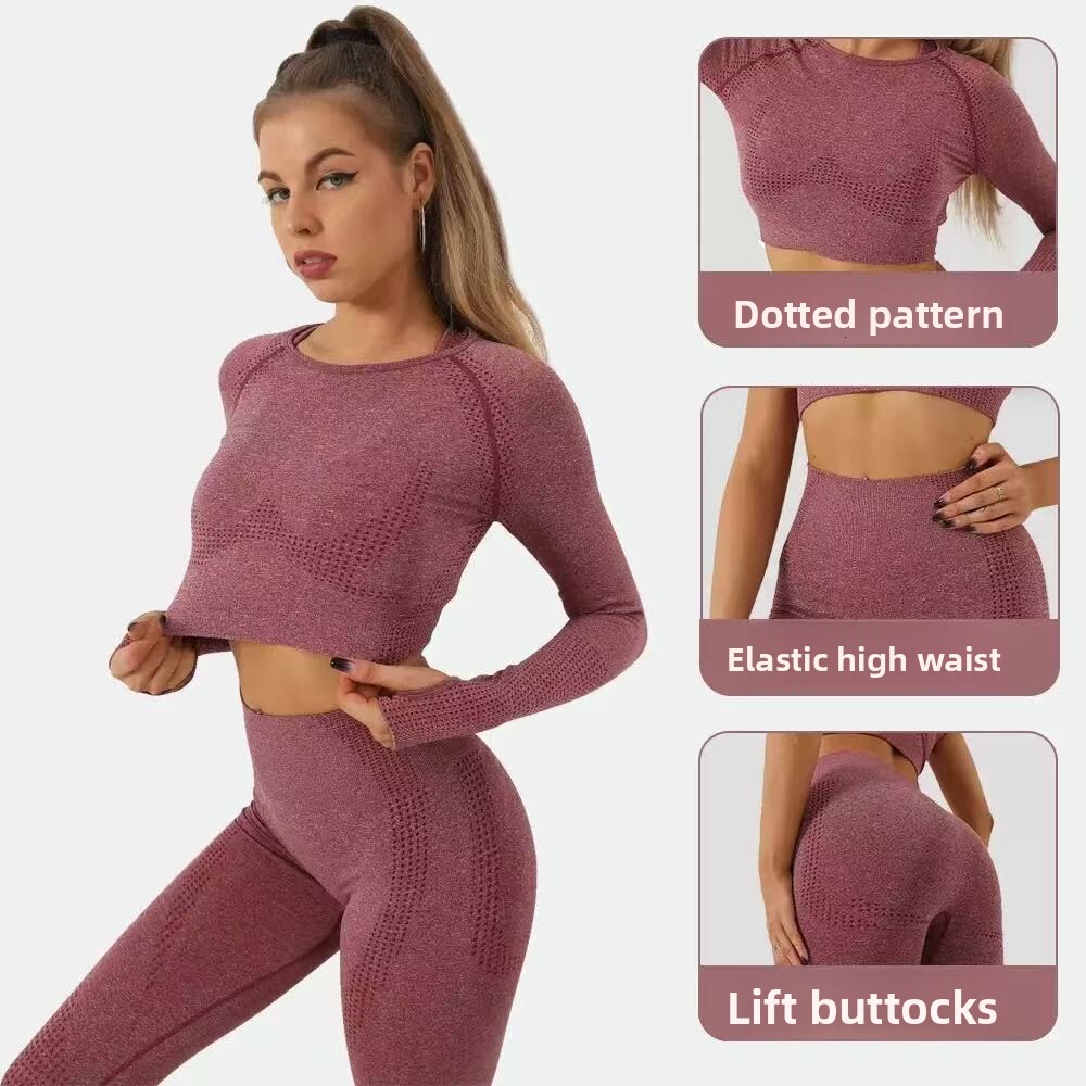 Five-Piece Custom Yoga Set: Women's Fitness Wear Collection New Autumn/Winter Polka Dot Slimming Workout Set Short Sleeve hot-sale products