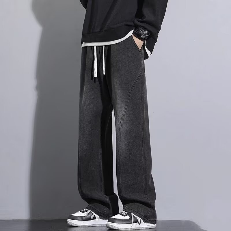 Men's 2026 New American Streetwear Straight-Leg Jeans - Thickened Baggy Curved-Leg Casual Pants for Fall & Winter