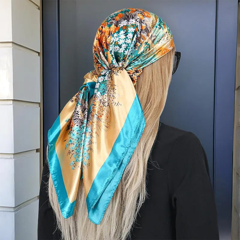 Leopard Square Silk Scarf Women Satin Print Hijab Scarves Pareo Bandana Female Shawl Wrap Headband Foulard 9090cm 260106