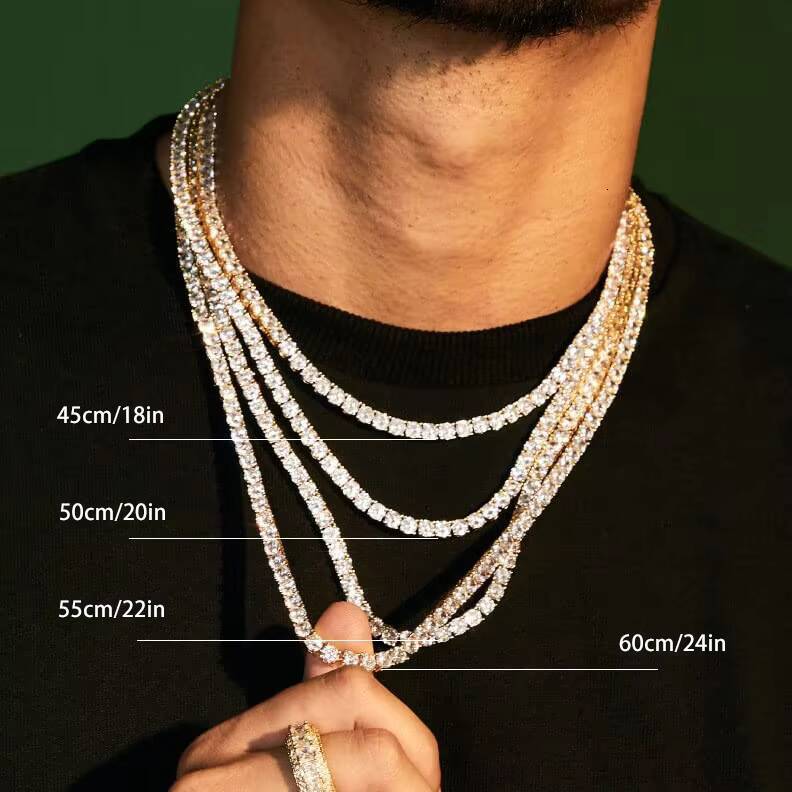 Hip Hop Moissanite Fine Jewelry Tennis Choker Necklace Silver Plated Diamond Tennis Chain Necklace Unisex Moissanite Necklace