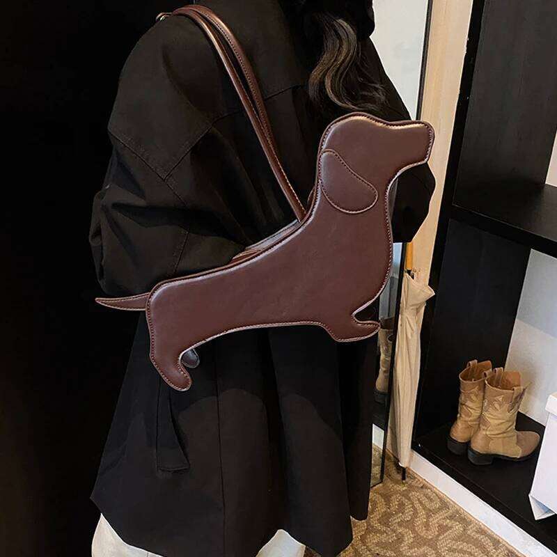 Three-dimensional Dachshund Shoulder PU Leather Retro Handbag Design Underarm For Women Trend Commut Bag