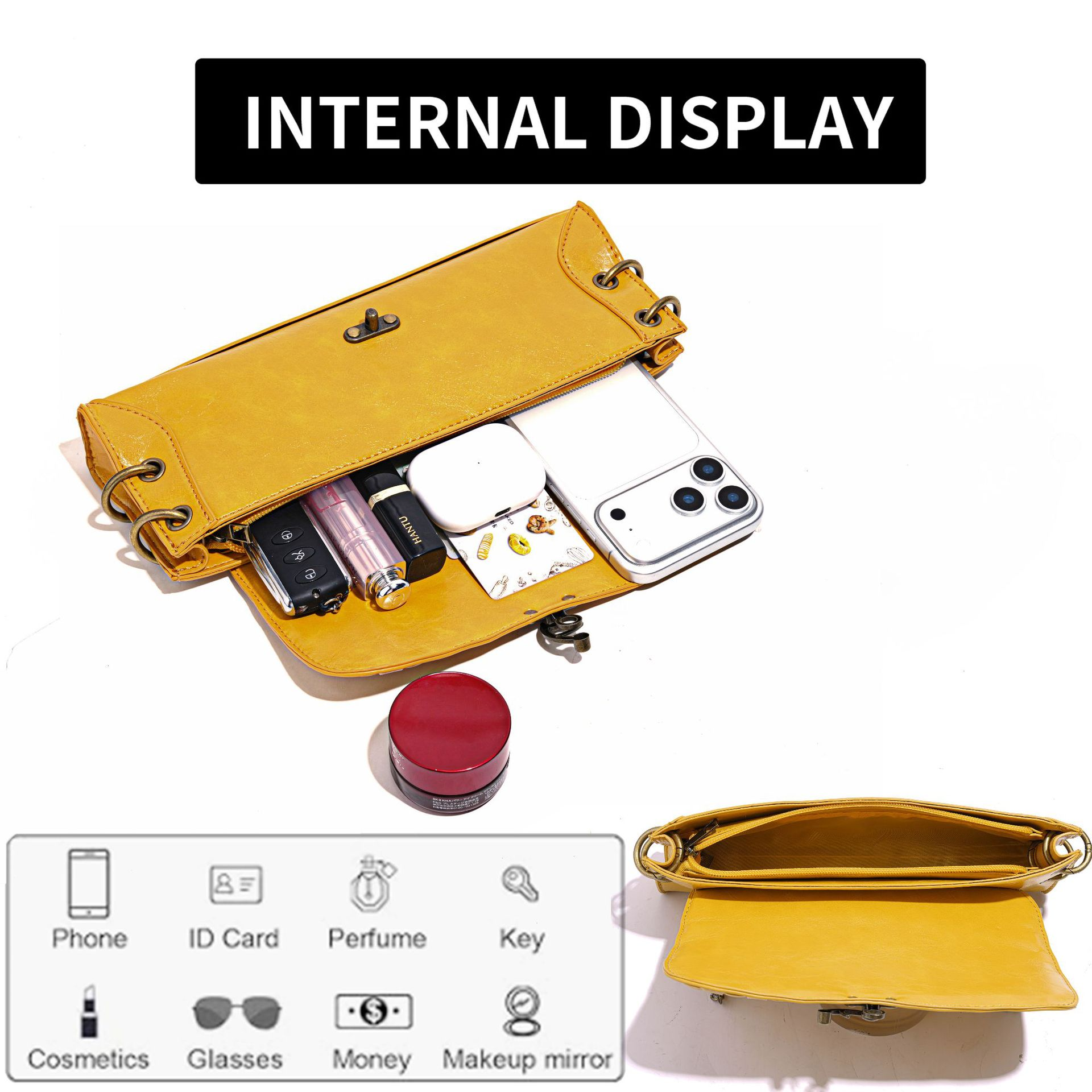 Shoulder Bags Fashionable Versatile Long Style Clutch Bag Women Vintage Turn Lock Fake Leather Shoulder Bag with Chain