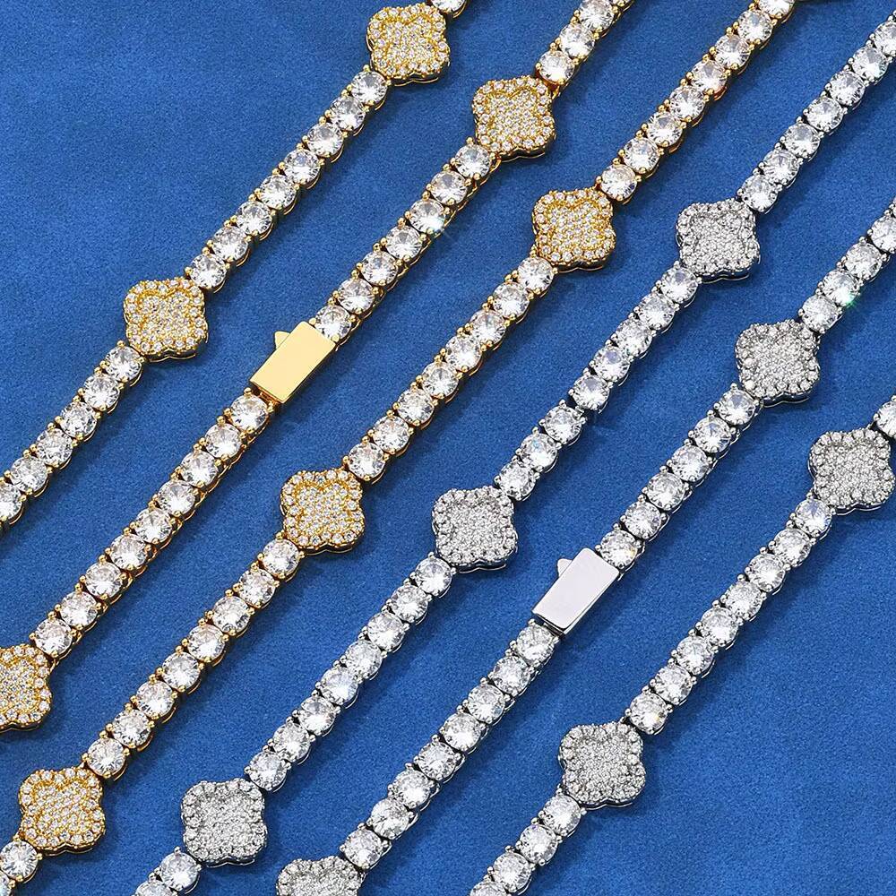 Hip Hop Jewelry Tennis Chain 925 Silver Moissanite Four Leaf Clover Necklace GRA Certificate Pass Diamond Tester
