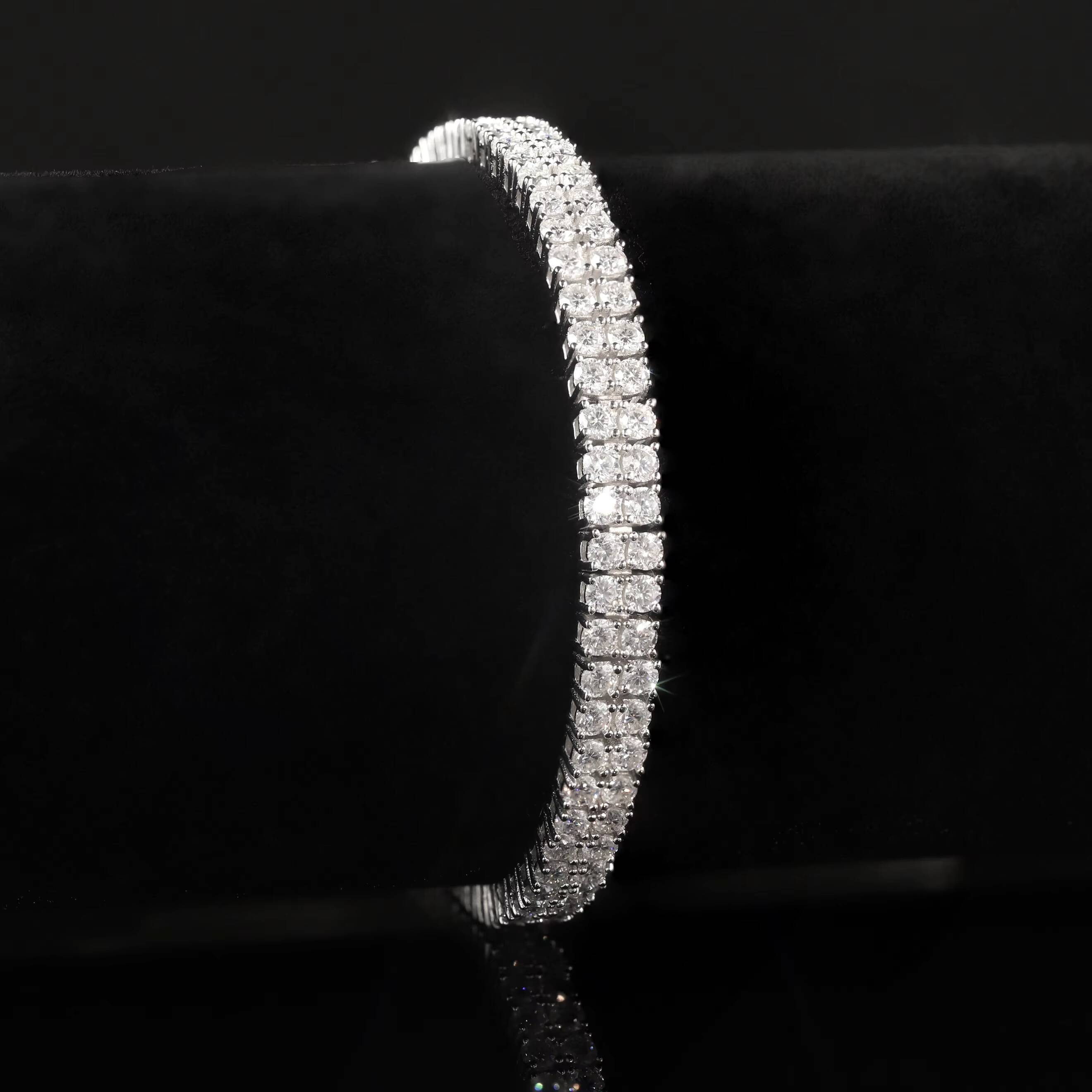 Abiding New 2 Row Round Tennis Bracelet Iced Out 10K 14K White Gold Double Row 26mm 65IN VVS Moissanite Tennis Bracelet