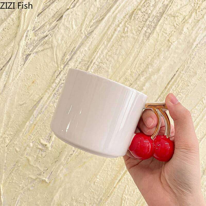 Creative Cherry Handle Mug White Ceramic Cups Dining Table Coffee Mugs Afternoon Tea Teacup Water Cup Fruits Juice Container