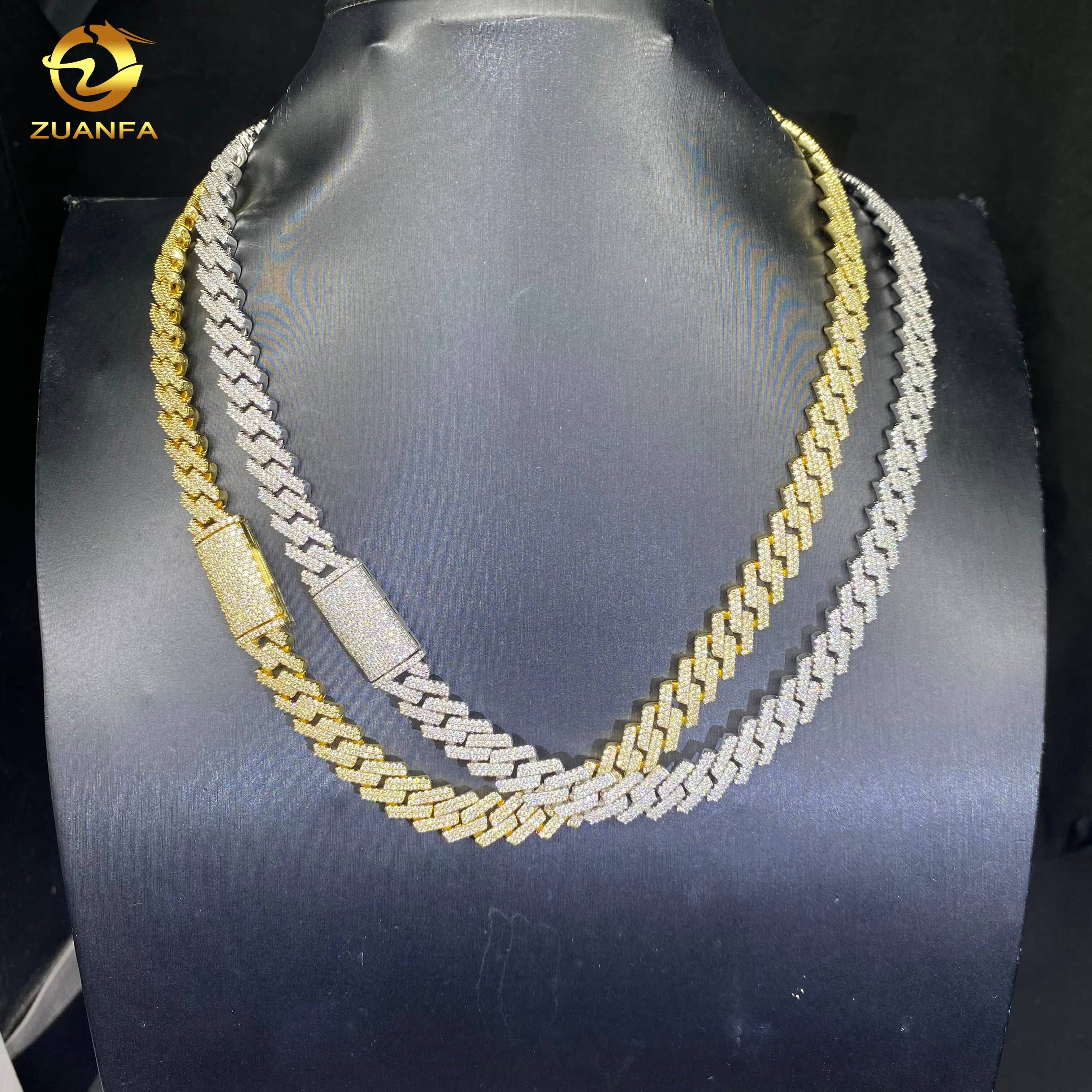 High Quality Gold Plated 10mm 2Row Iced Out Hip Hop Jewelry Miami Cuban Bracelet 925 Silver VVS Moissanite Diamond Necklace