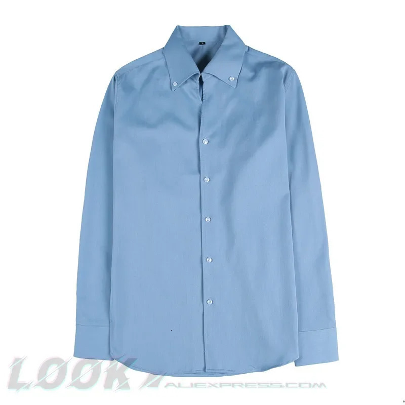 Mens Italian Collar Shirt Wrinklefree Casual Fashionable Slimfit with A Lapel n ed Clothing Youth 260109 - view 5