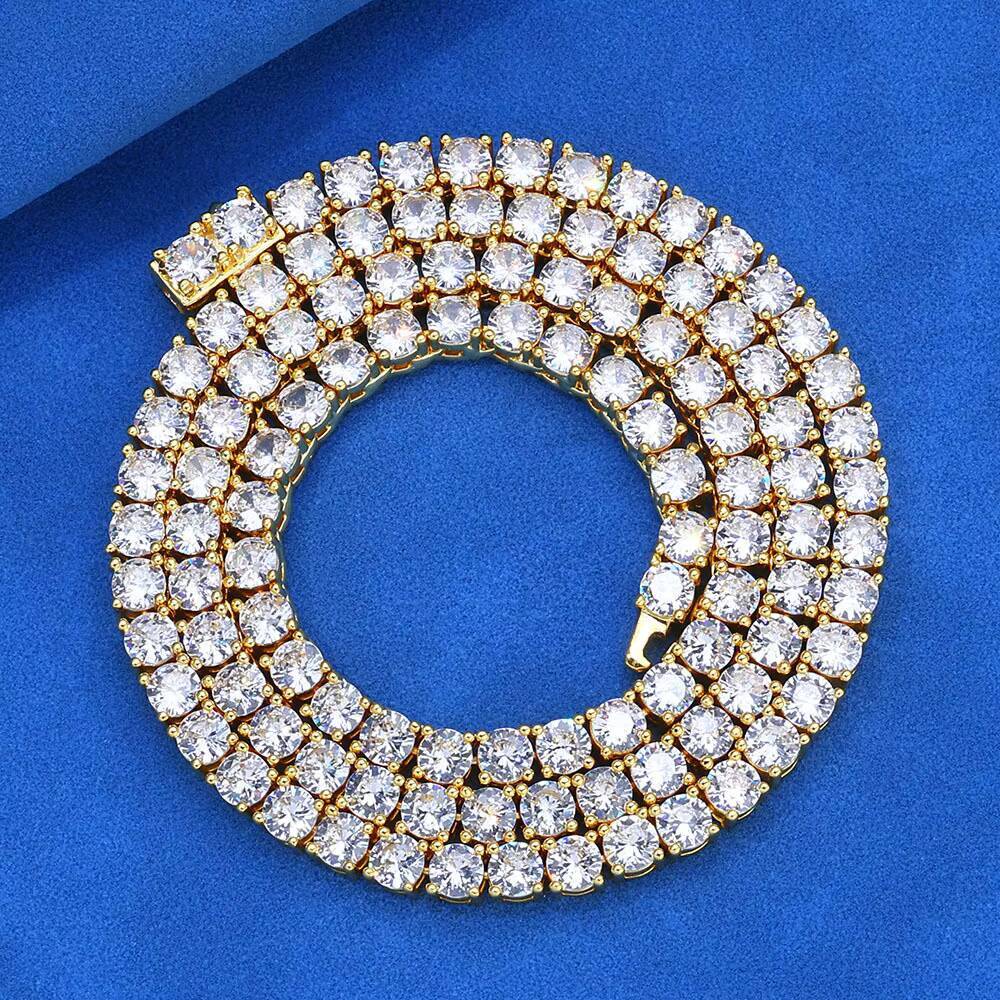 Mens Stylish 925 Silver Moissanite Tennis Chain Necklace Hip Hop Trendy Spring Clasp Great Gift for Parties Shows Brand