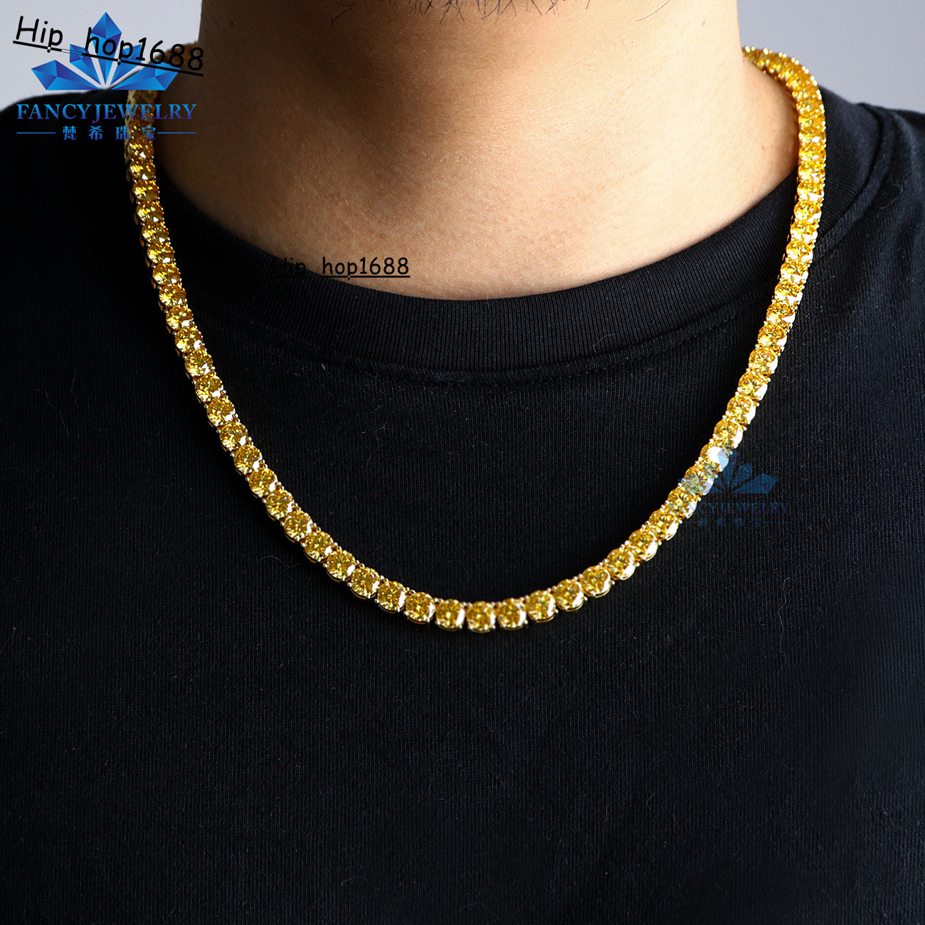 Wholesale Price Yellow Color Moissanite Tennis Chain 925 Silver K Gold Plated 3mm-65mm Sizes Womens Tennis Necklace