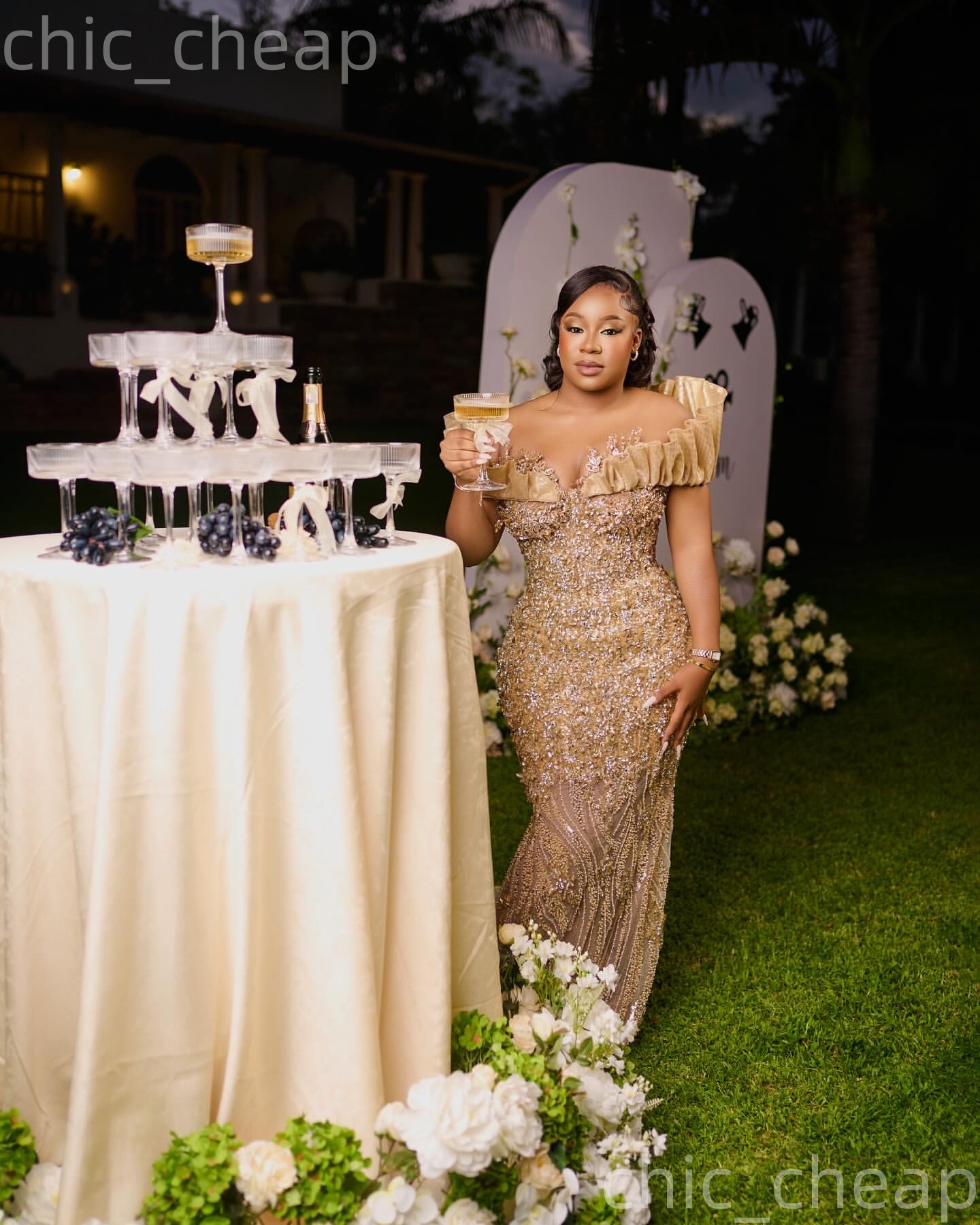 Aso Ebi Gold Mermaid Prom Dresses 2026 Off Shoulder Beaded Crystals Illusion Evening Formal Party Second Birthday Engagement Gowns Dress For Special O