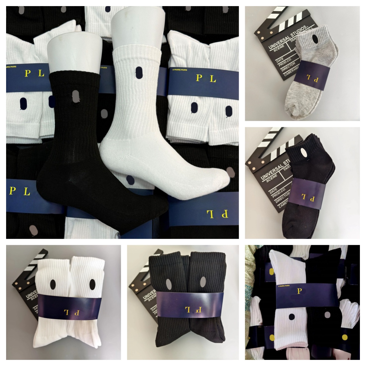 Designer Pony Sock 6 Pairs Classic Pony Embroidery Low Medium High Solid Color Breathable Cotton Socks Soft Basketball Football Sports Socks