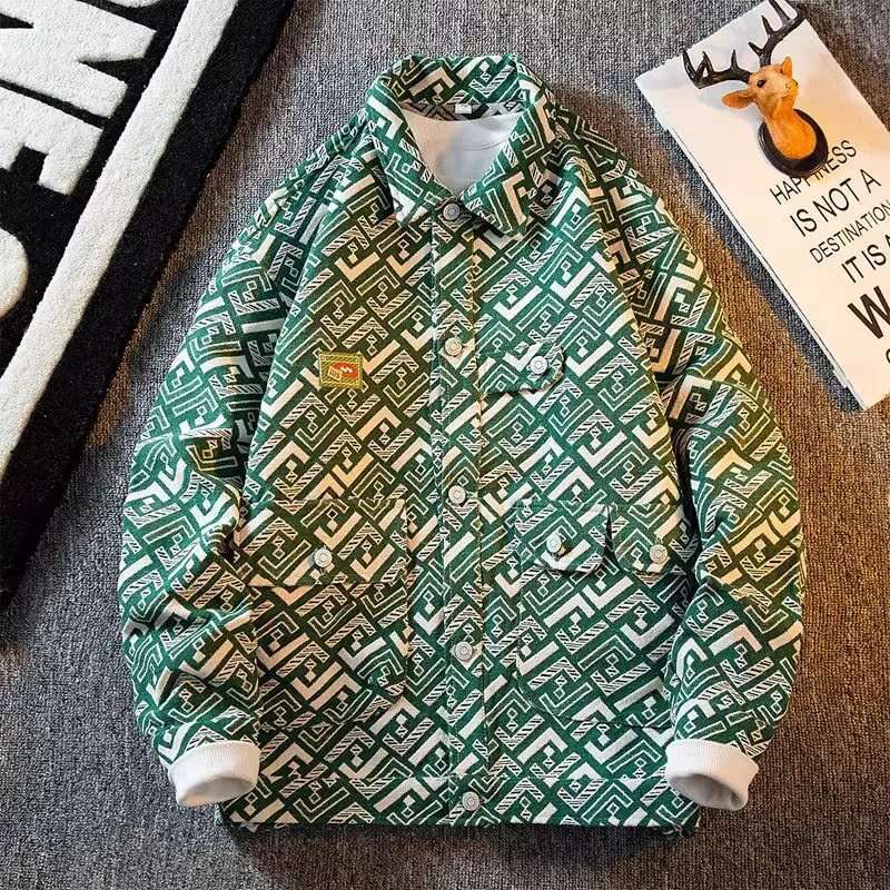 Designed Jacquard Denim For Men High Street Ins Retro Workwear Jacket Spring Autumn Trendy Loose Casual Top