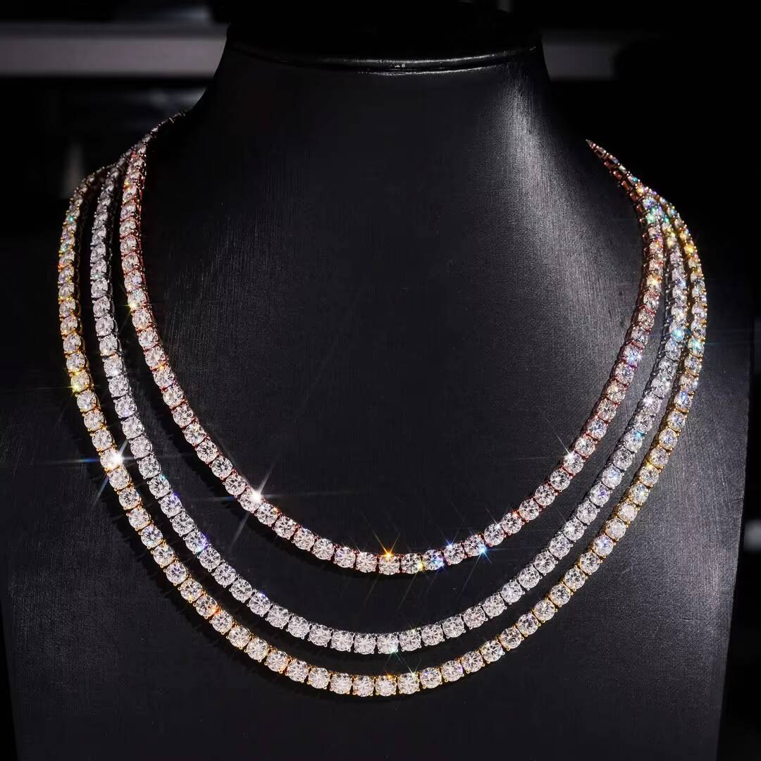 Wholesale Hip Hop 925 Silver Gold Plated VVS Moissanite Diamond Tennis Chain Custom Tennis Chain Necklaces Bracelet