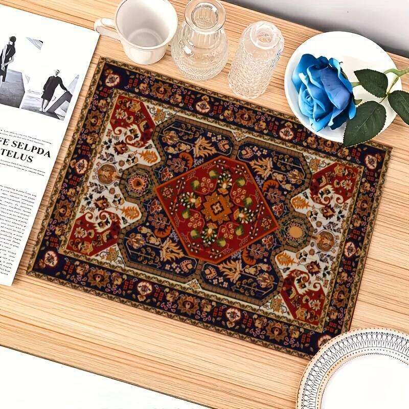 Persian Style Waterproof Heat Resistant Easy Clean Floral Pattern Placemats Dining Table Decor