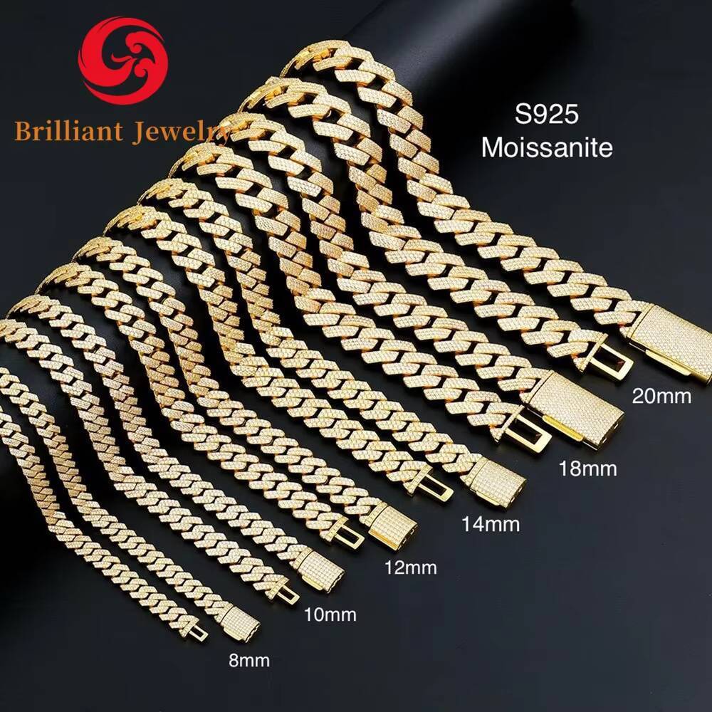 100Pass Tester VVS Moissanite Diamond 925 Silver Necklace Chain Hip Hop Iced Out Moissanite Cuban Chain Cuban Bracelet Chain