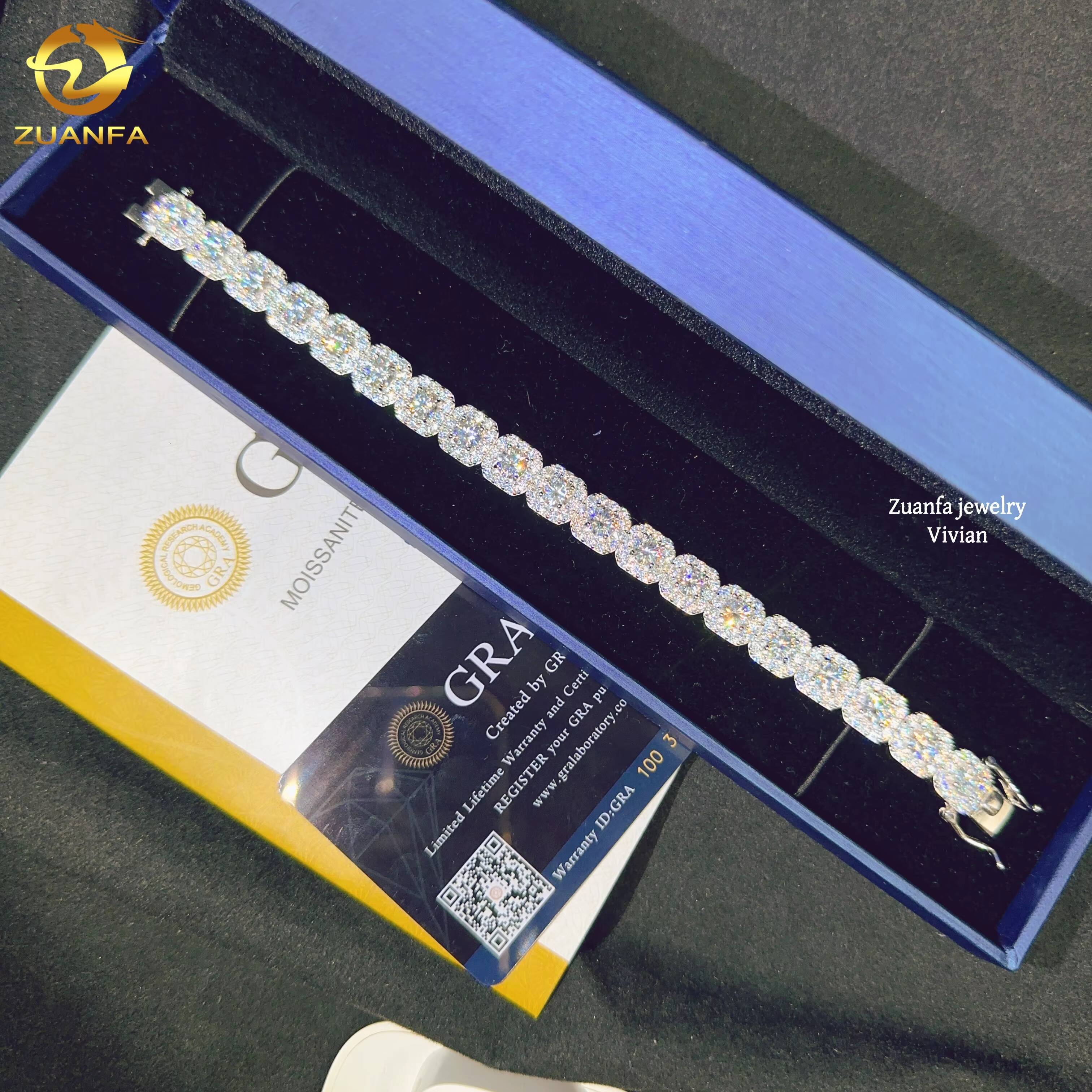 GRA Certified 10mm VVS Moissanite Diamond Hip Hop Jewelry Iced Out 925 Sterling Silver Fashion Bracelet