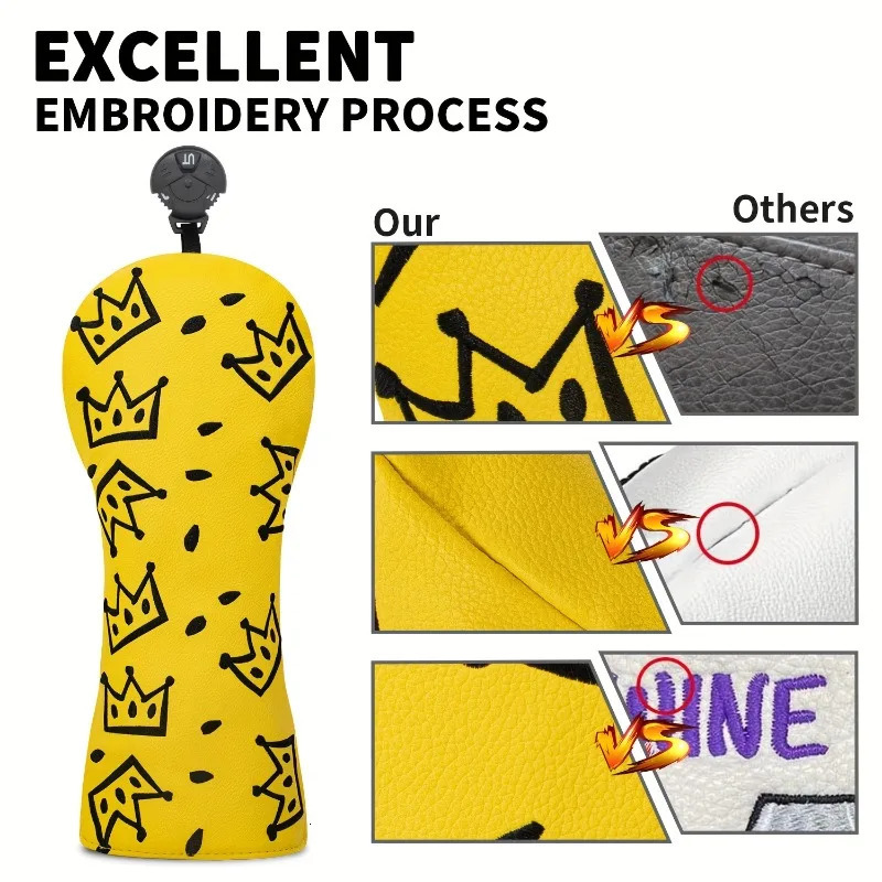 Cheese Crown Golf Club Head Cover - Bright Yellow with Black White Swiss Cheese Crown 260112