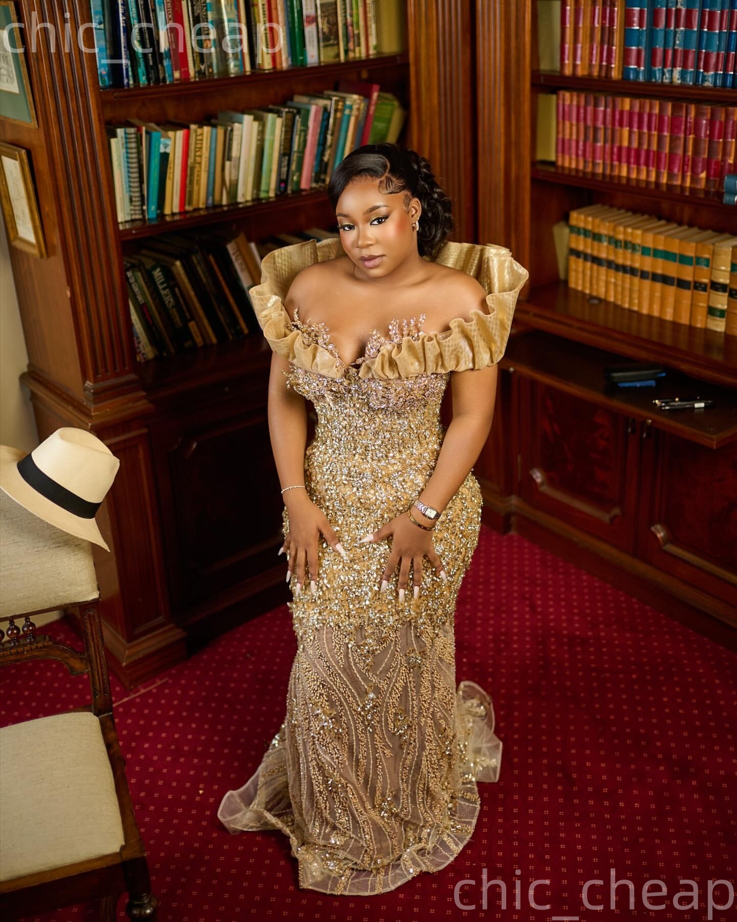 Aso Ebi Gold Mermaid Prom Dresses 2026 Off Shoulder Beaded Crystals Illusion Evening Formal Party Second Birthday Engagement Gowns Dress For Special O