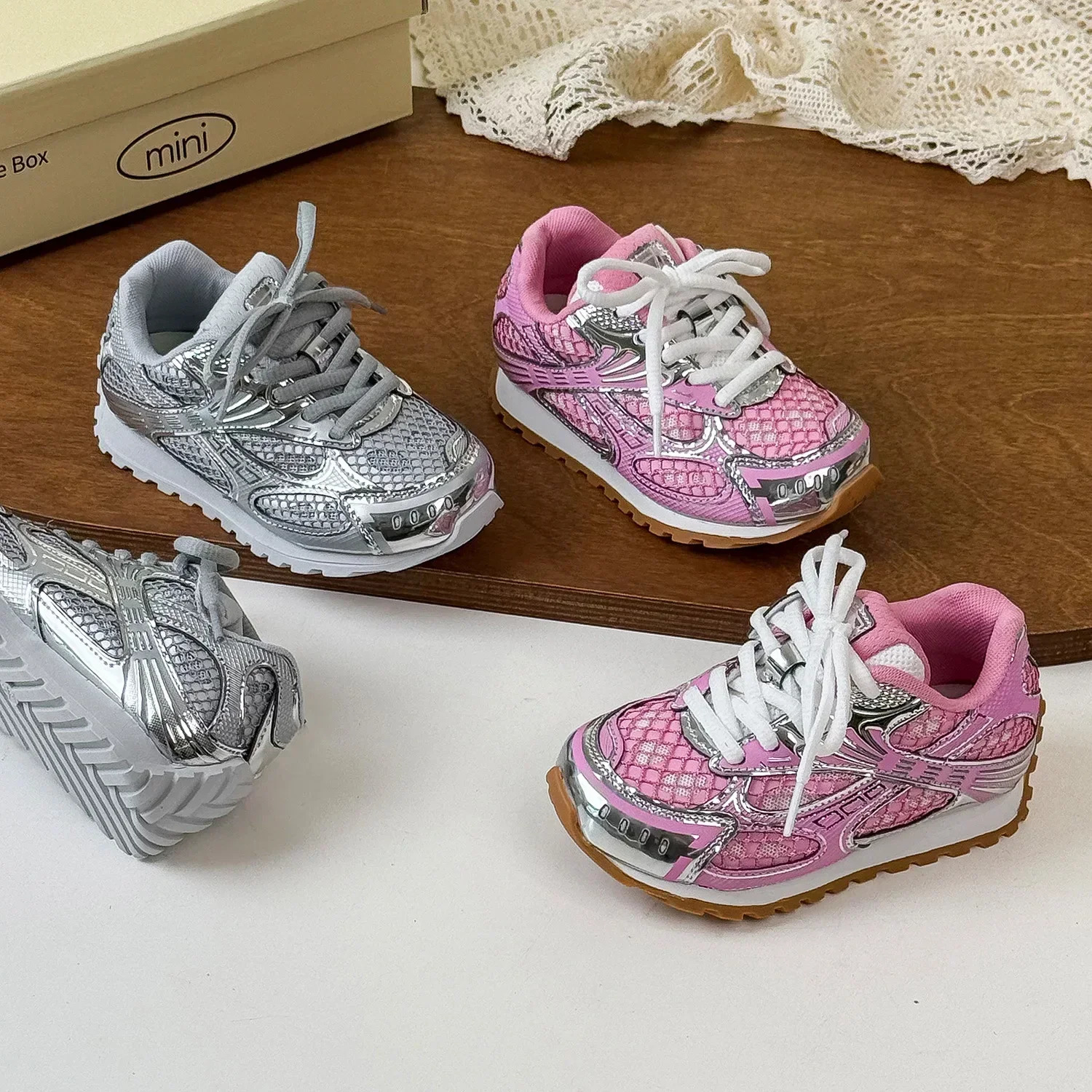 Spring Toddler Kid Breathable Orbit Metallic Rubber Mesh Sneaker Children Casual Fashion Shoe Boy Girl Sports Walking Shoes 260112