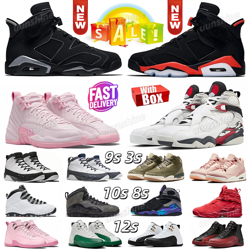 Designer shoes 3s 6s 8s 10s 12s with box Reverse Infrared Cap and Gown 6s bugs bunny 8s taxi Pearl Pink 12s men women trainers sports outdoor shoes 40 47