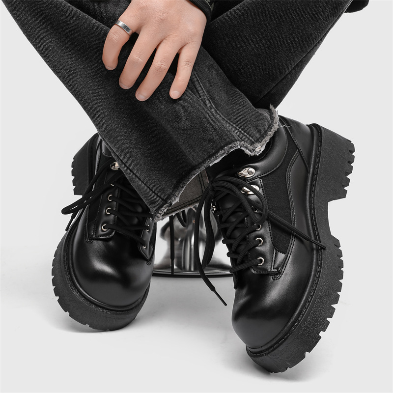 Free shipping Dad's shoes with velvet new spring and autumn versatile sponge cake thick sole height increasing Elegant black