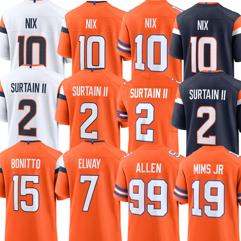 Bo Nix Patrick Surtain II Bonitto J.K. Dobbins Marvin Mims Jr Courtland Sutton Quinn Meinerz Talanoa Hufanga Riley Moss RJ Harvey Troy Franklin Custom Football Jersey