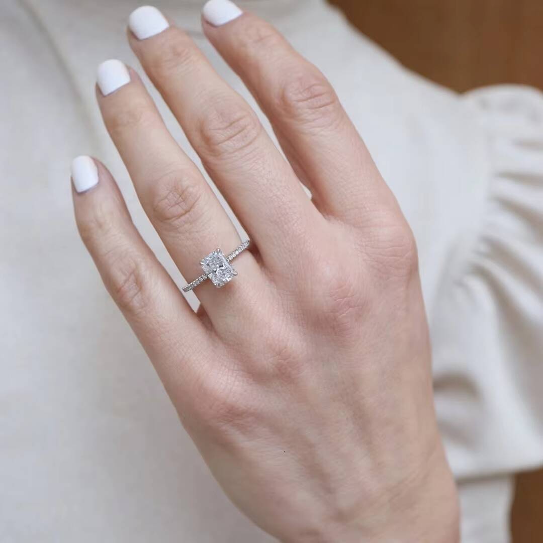 Custom GRA VVS Radiant Cut 1CT-5CT Engagement Ring Solid Gold Plated S925 Sterling Silver Solid Gold Plated S925 Sterling Silver