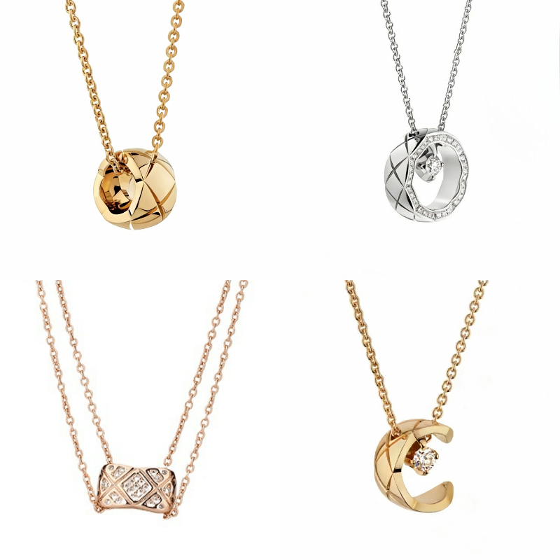 Luxury Necklace Designer Diamond Pendant Necklace Classic Rhombus Plaid Necklace Men's and Women's Jewelry Pendants 18k Gold Plated Necklace High-quality Party Gift