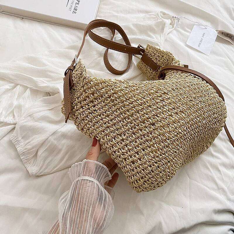 Women's Woven Handbag Luxury Designer Beach Large Capacity Female Straw Hobo Bag Fashion Travel Shoulder Crossbody Bags