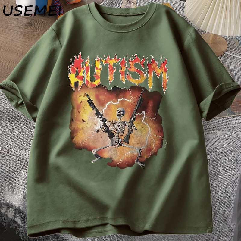 Autistic Funny Skeleton T-Shirt Men Women Autism Meme Graphic T Shirts Harajuku Fashion Cotton Vintage T Shirt Unisex Streetwear260108