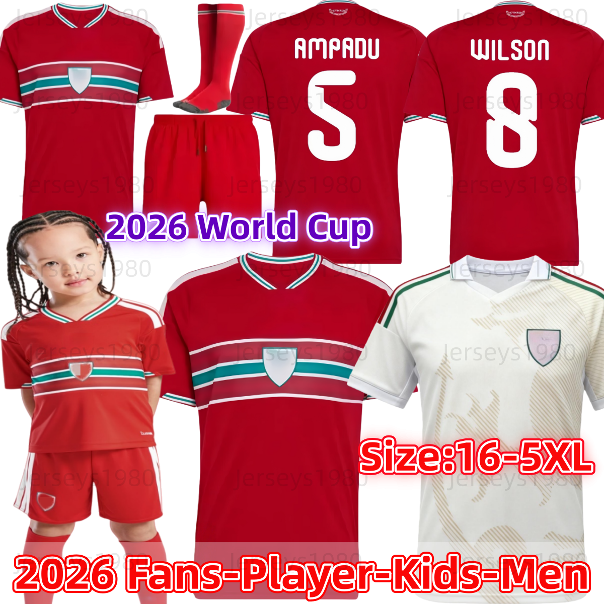 2026 World Cup Wales soccer jerseys kids kit 5XL JAMES BALE Men Home Away fans player Welsh football shirts 3XL 4XL JOHNSON N.WILLIAMS RODON T.ROBERTS MOORE THOMAS