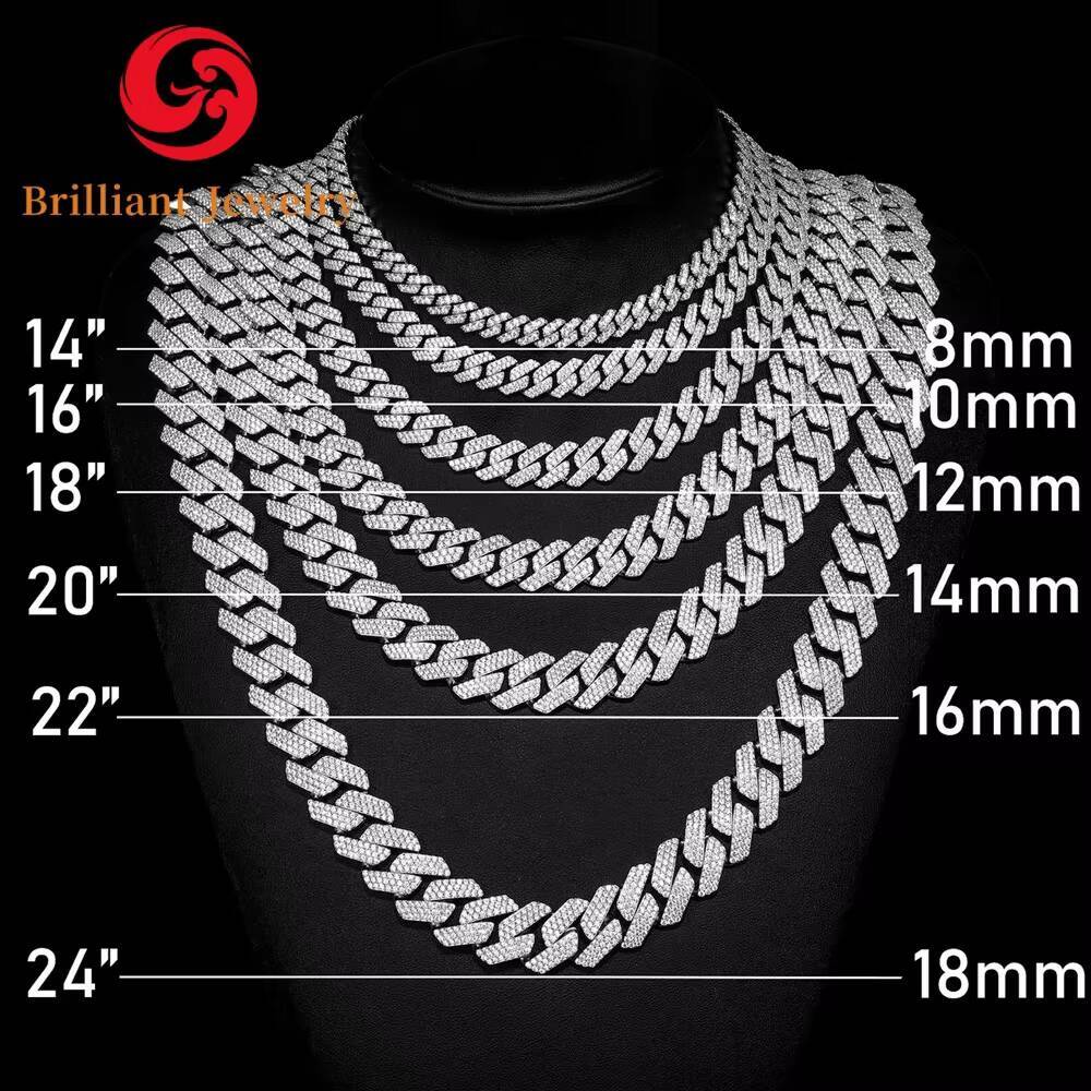 100Pass Tester VVS Moissanite Diamond 925 Silver Necklace Chain Hip Hop Iced Out Moissanite Cuban Chain Cuban Bracelet Chain
