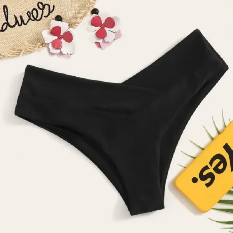 Women High Waisted Brazilian Bikini Set Sexy V Cheeky Swimwear Summer Beach Bathing Suit Black Thong Bottom Sexy Female Swimming 260112