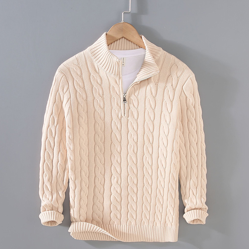 New Men's Sweater Zipper Knitted Sweater Business Polo Jumper Knitwear Sweater Long Sleeve Autumn Winter