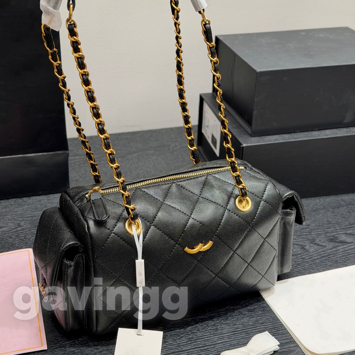 Luxury Bag Designer Shoulder Bag Women's Chain Underarm Bag Fashion Bowling Chain Bag Double-Pocket Single Shoulder Bag For Women Trendy Genuine Leather Bag