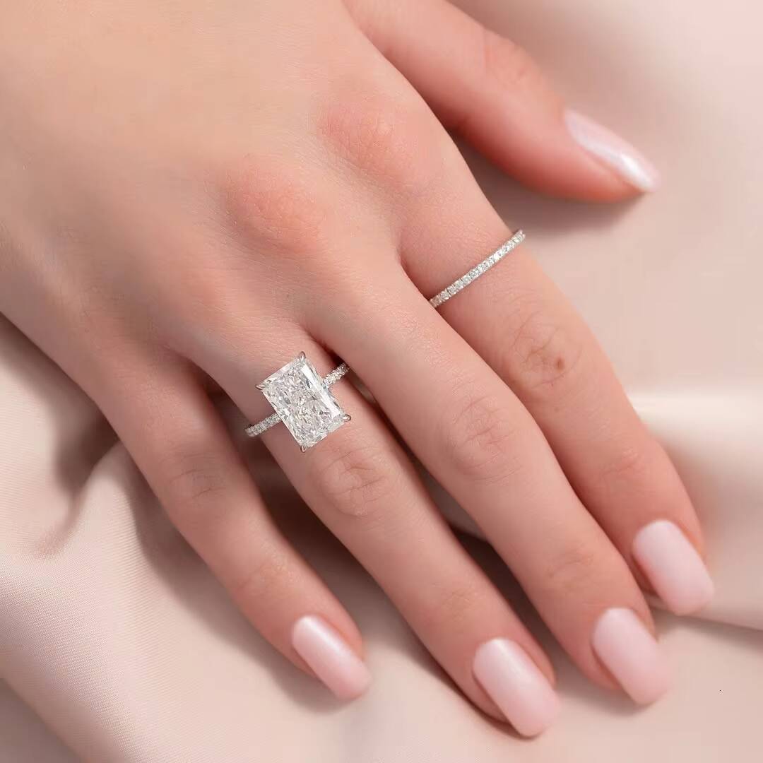 Custom GRA VVS Radiant Cut 1CT-5CT Engagement Ring Solid Gold Plated S925 Sterling Silver Solid Gold Plated S925 Sterling Silver