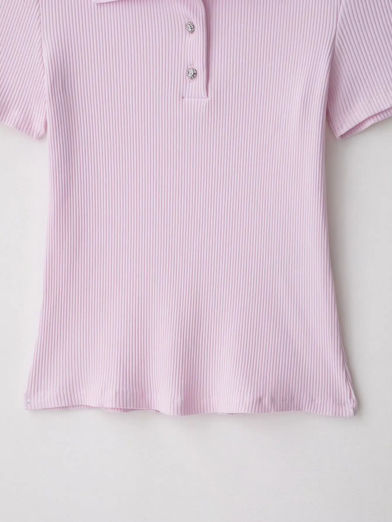 2025 Summer Products Womens Temperament Commuter Lapel Slim Jewelry Neck Ribbed POLO Shirt 260109