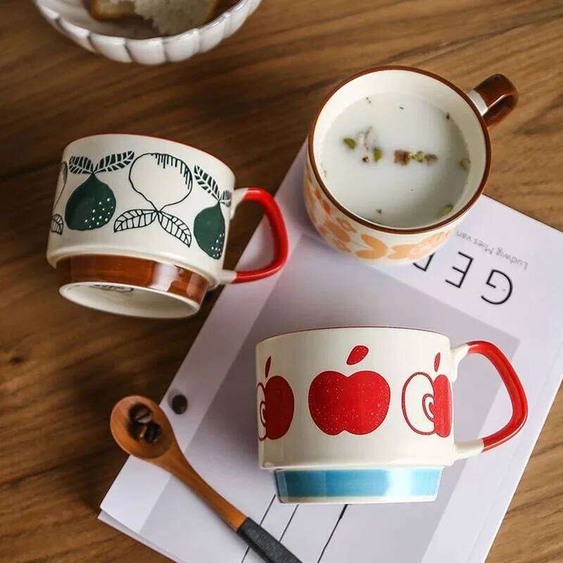 Ceramic Mug Floral Pattern Retro Style Coffee Cup 300ml Tea Drinking Utensil for Outdoor Garden Picnic Office Desk Durable Heat Resistant Tableware
