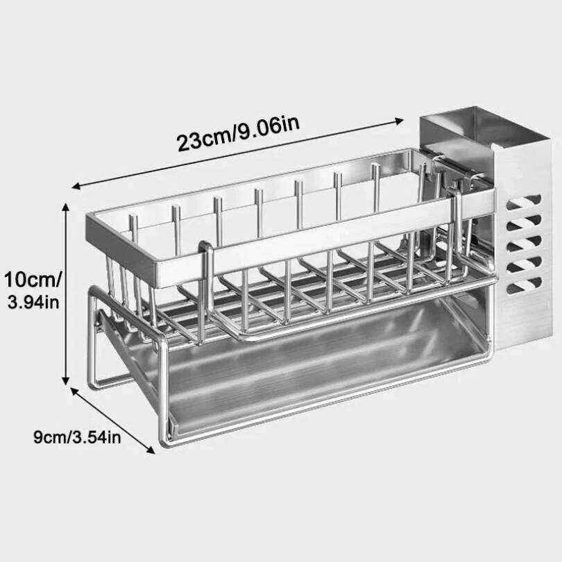 Sink Cleaning Tools Storage Kitchen Multifunctional Stainless Steel Drain Rack for Sponge Cleanser Organizer Rag Hanger 26Y0113