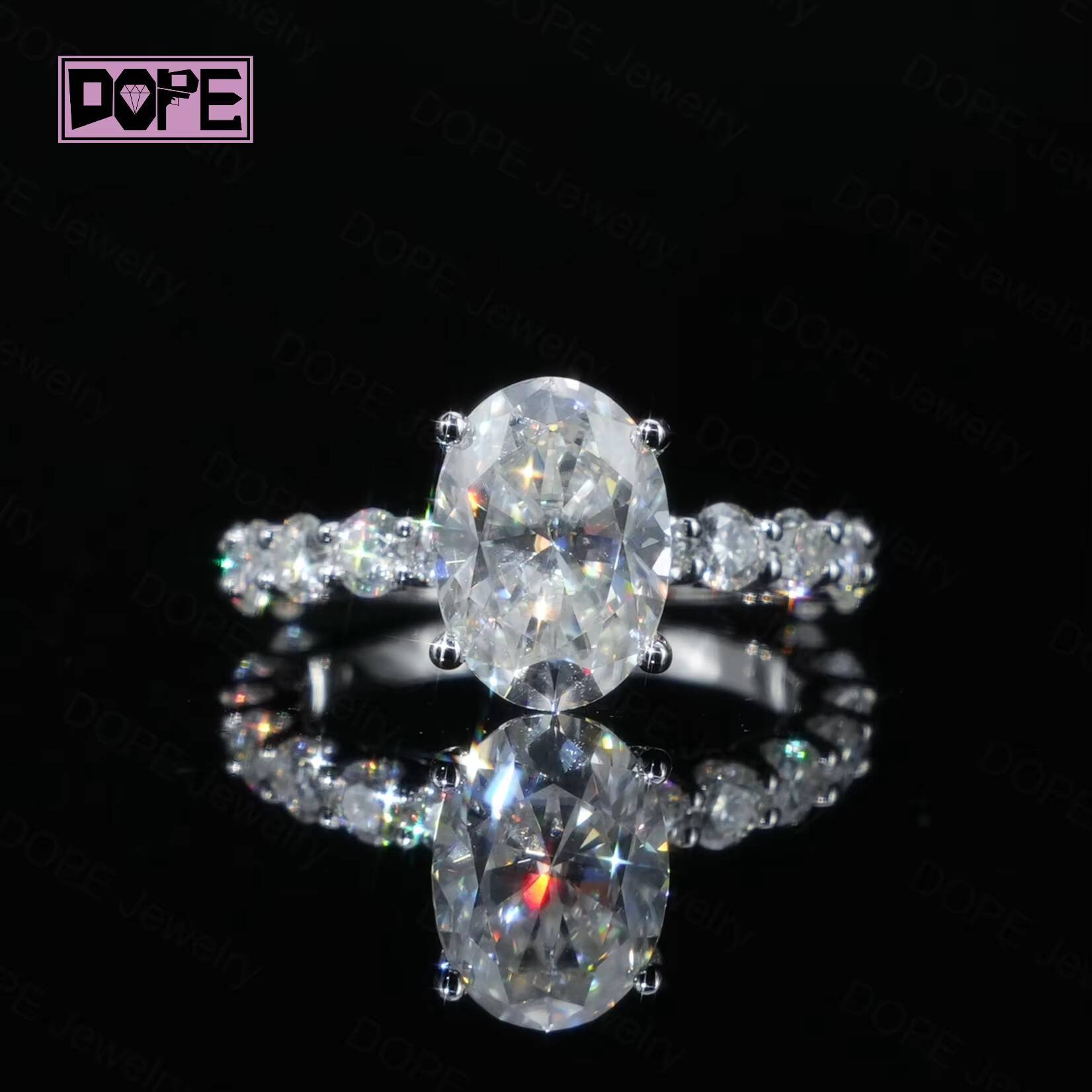 Fine Jewelry Moissanite Ring 925 Silver 4ct Oval Cut VVS Eternity Paved Band Women Engagement Wedding Ring