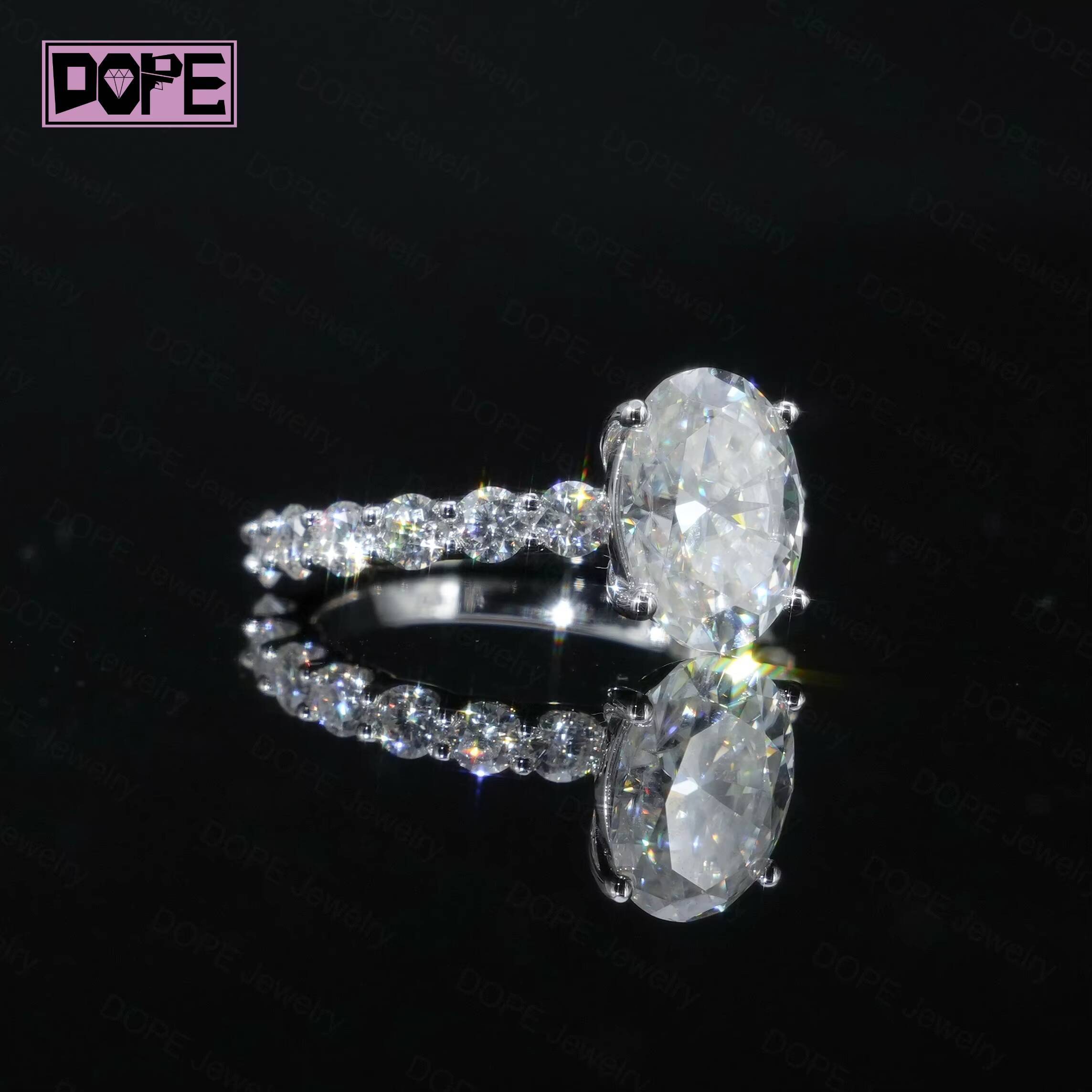 Fine Jewelry Moissanite Ring 925 Silver 4ct Oval Cut VVS Eternity Paved Band Women Engagement Wedding Ring